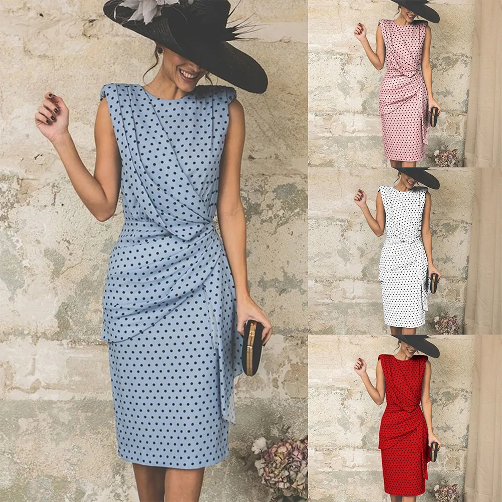 

Sexy Bag Hip Dress Tight-fitting Polka-dot Sleeveless Dress Summer Dress Women Office Ladies Dress
