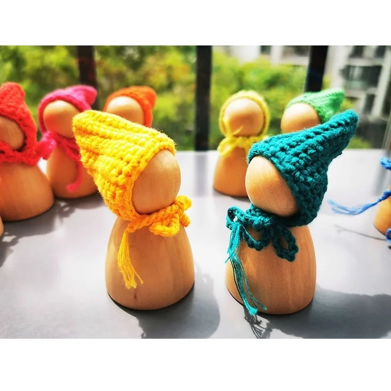 6/12 шт вязанные деревянные радужные куклы в шапочках для пастельных