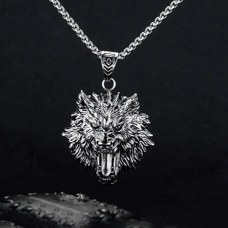 

Vintage Viking Wolf Head Pendant Necklace Fashion Stainless Steel Wolf Head Pendant Punk Men's Accessories Jewelry Wholesale