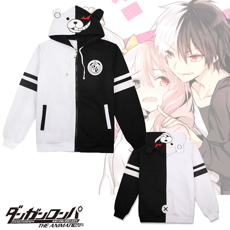 Danganronpa Monokuma костюм косплей унисекс Толстовка Черный Белый Медведь Костюмы Пальто Куртка