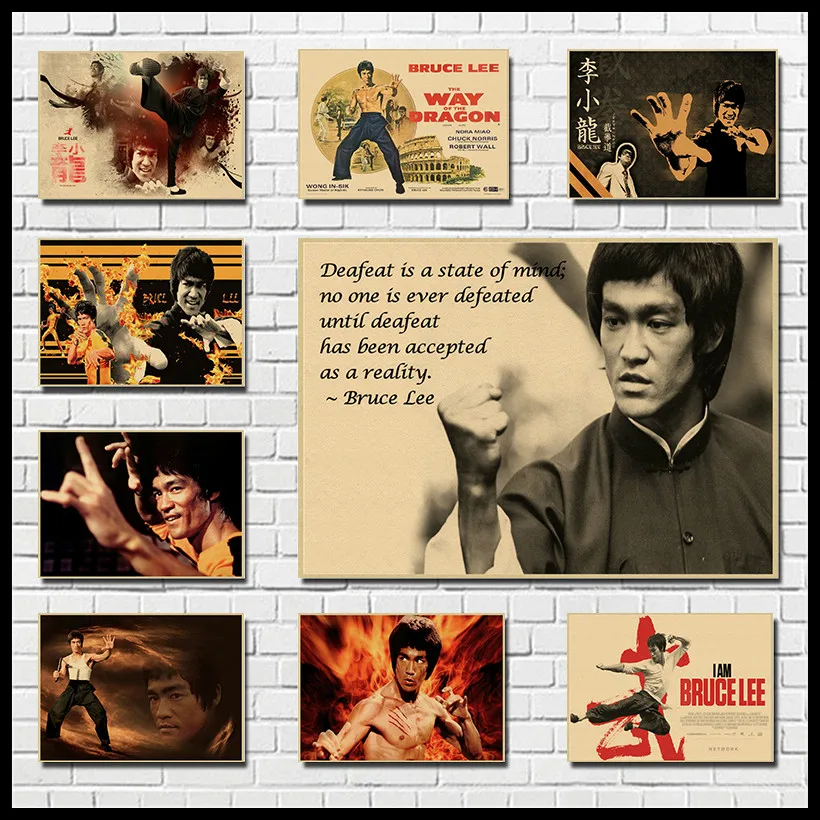 Классический постер из крафт-бумаги с изображением Брюса Ли для бара кафе