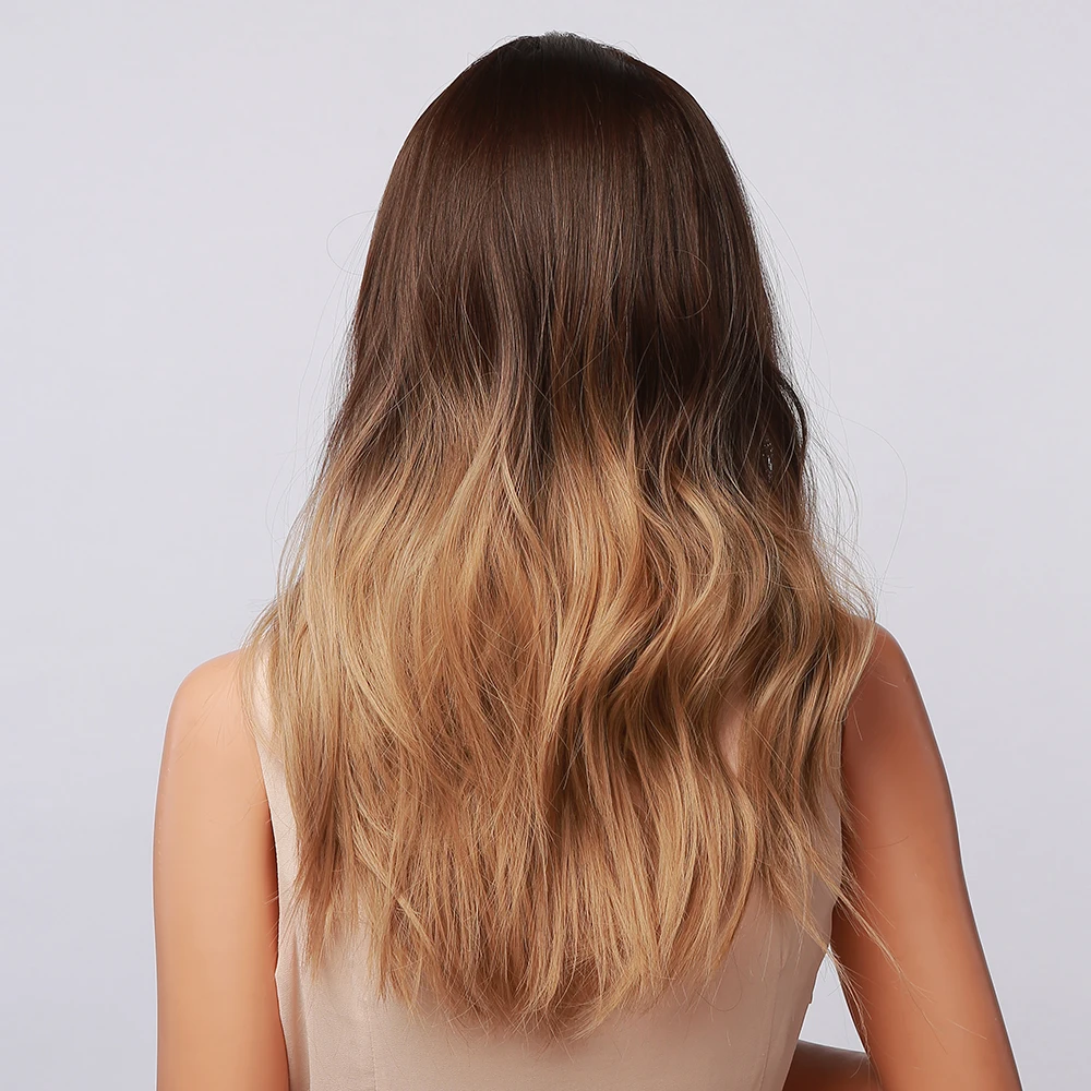 Long Wave Ombre Brown Blonde Highlight Synthetic Wigs for Black Women - HENRY MARGU Middle Part Cosplay Heat Resistant Wigs image 3