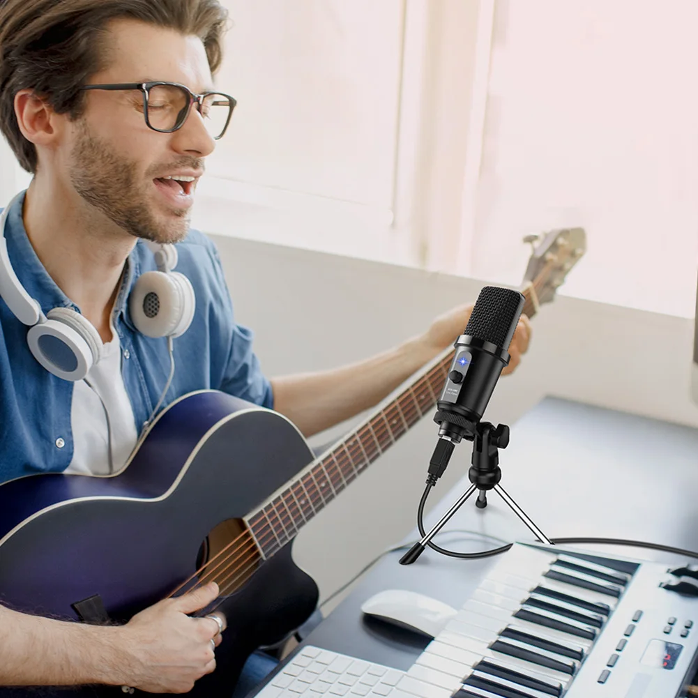 

USB Computer Microphone DM19 Condenser Cardioid Microphone Mic with Tripod Stand For Gaming Live Streaming Recording Voice Over