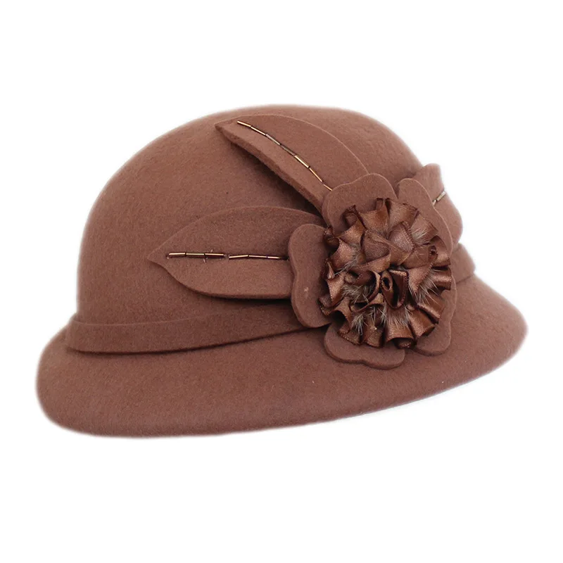 

Hat woman autumn winter Korean fashion woolen Beret British retro flower curled top hat fashion basin hat