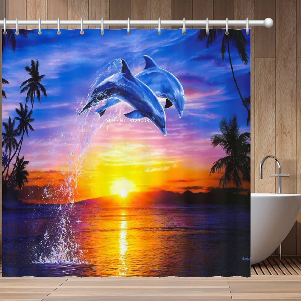 

Красивая занавеска для душа с принтом голубого дельфина, украшение для ванной комнаты, водонепроницаемая Тканевая 3D занавеска для душа