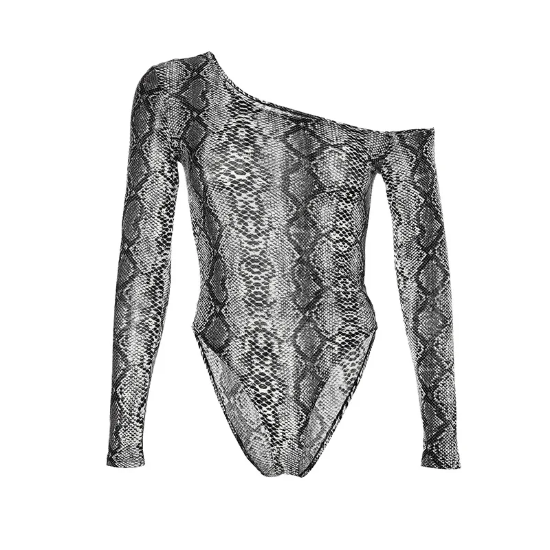 Shestyle змеиный принт на одно плечо сексуальные женские комбинезоны с длинным