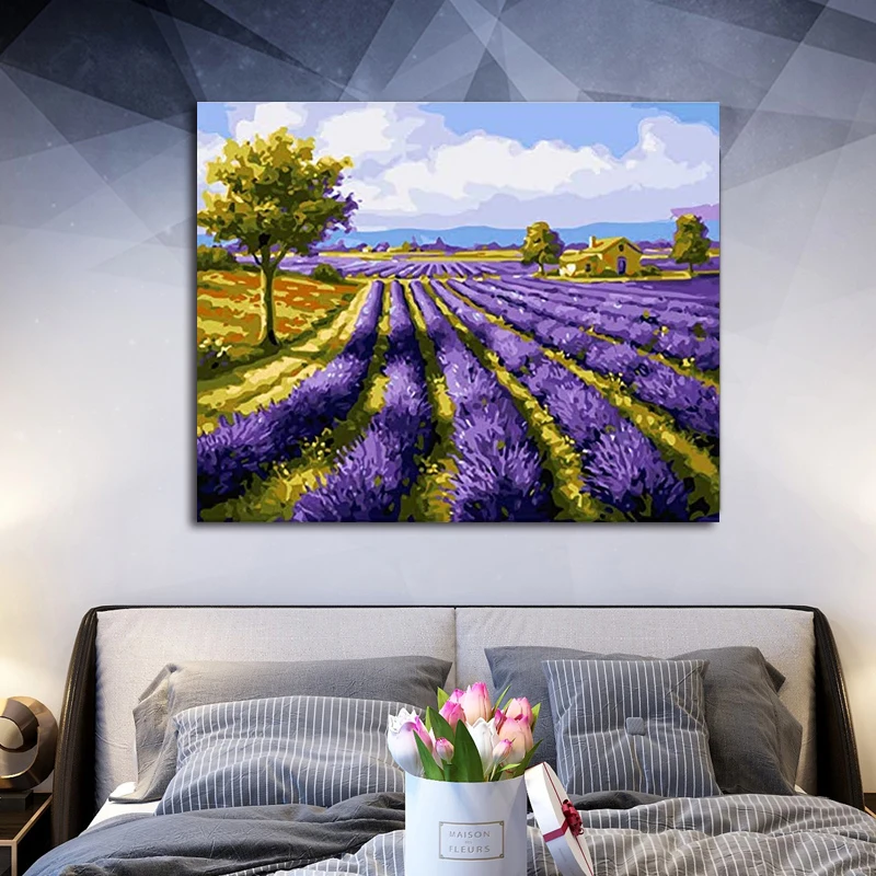 DIY colorings pictures by numbers with lavender picture drawing Relief painting framed Home |