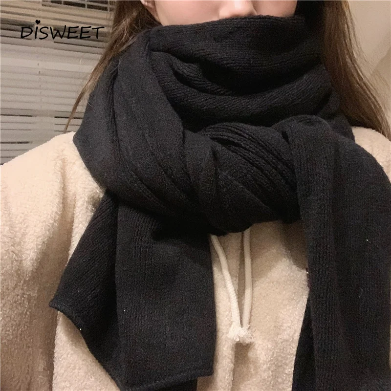 

Solid Lengthened Scarf Woman College Style Thick Knitted Scarf Women Imitation Cashmere Warm Apparel Scarf Women's 2020