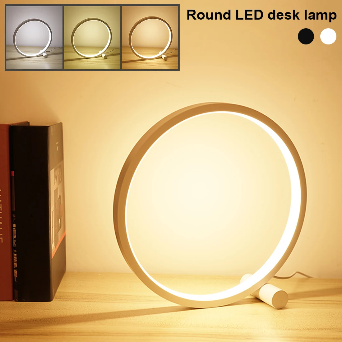 

LEDs Table Lamp For Bedroom Circular Acrylic Desk Lamp For Living Room Black/White Dimmable Bedside Lamp Round Night Light