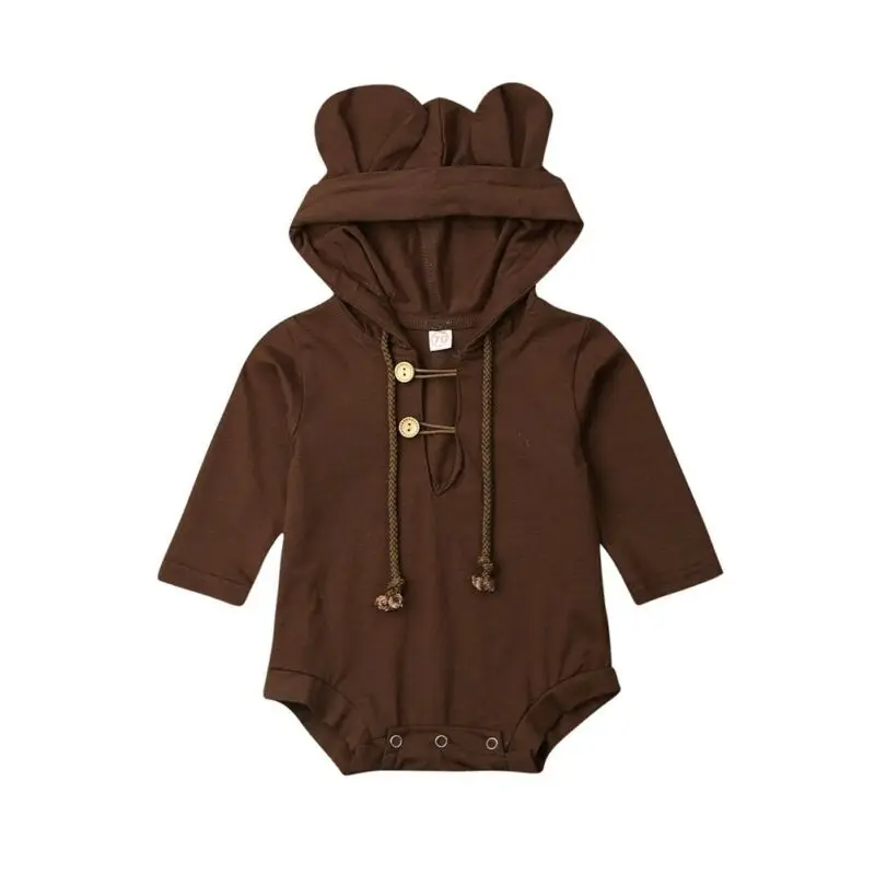 Newborn Baby Kids Girl Boy Hooded Long Sleeve Cute Bear Ear Romper Bodysuit Jumpsuit Cotton Clothes Outfits Autumn 0-18M | Мать и ребенок