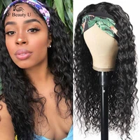 water wave headband wig human hair for black women 10 28 150 density indian remy hair ice silk scarf free headband as gift