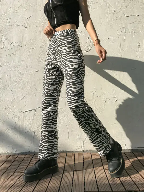 Женские широкие брюки-багги с принтом зебры и высокой талией | Женская одежда