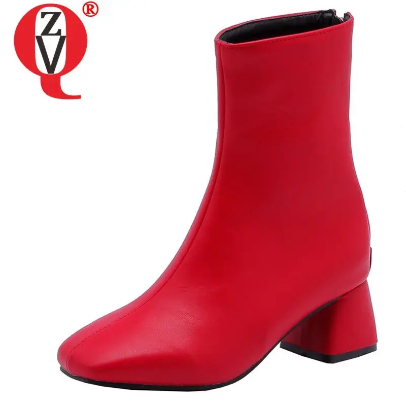 Женские офисные ботильоны ZVQ красные серебристые ботинки из искусственной кожи
