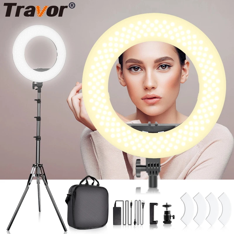 TRAVOR фотостудия кольцевой светильник 14 дюймов 384 шт. светодиодный кольцевой светильник с 2 м штативом для макияжа YouTube светильник ing фотография кольцевой светильник