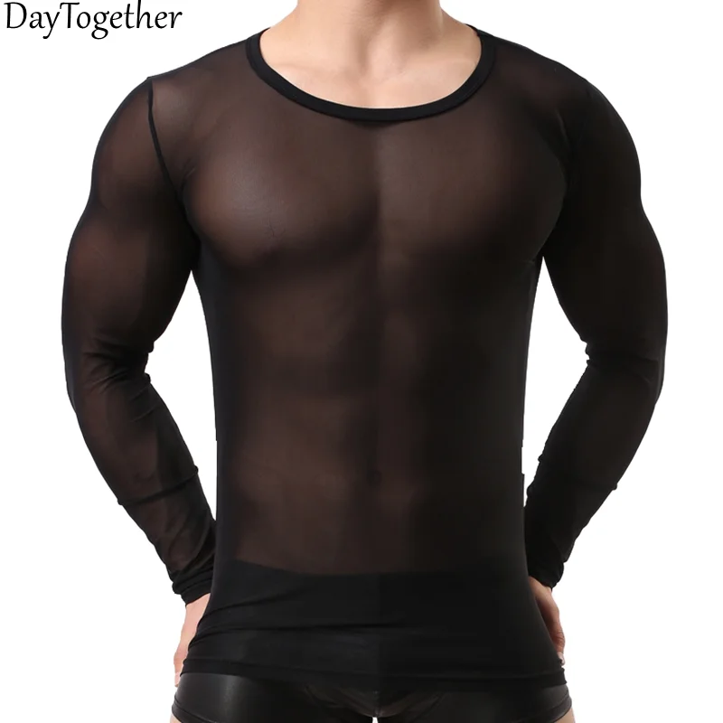 Летняя мужская футболка с длинным рукавом мужские прозрачные сетчатые колготки