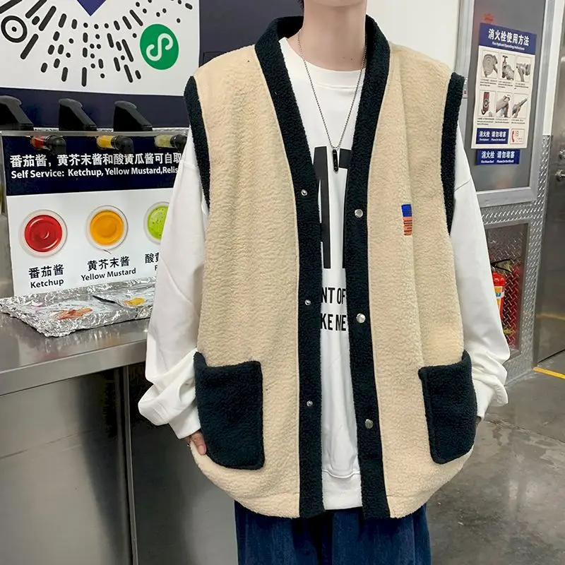 Мужской винтажный кардиган оверсайз из овечьей бархатной ткани с V-образным