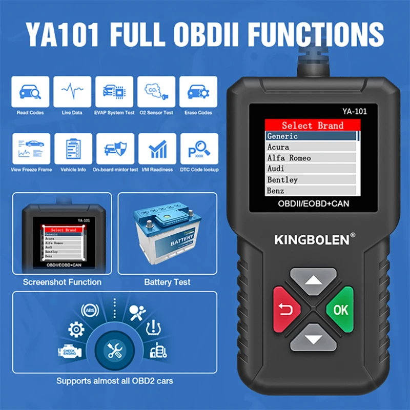 

Диагностический сканер YA101 OBD2, автомобильный прибор для диагностики двигателя, считыватель кодов OBDII, PK ELM327, русский язык