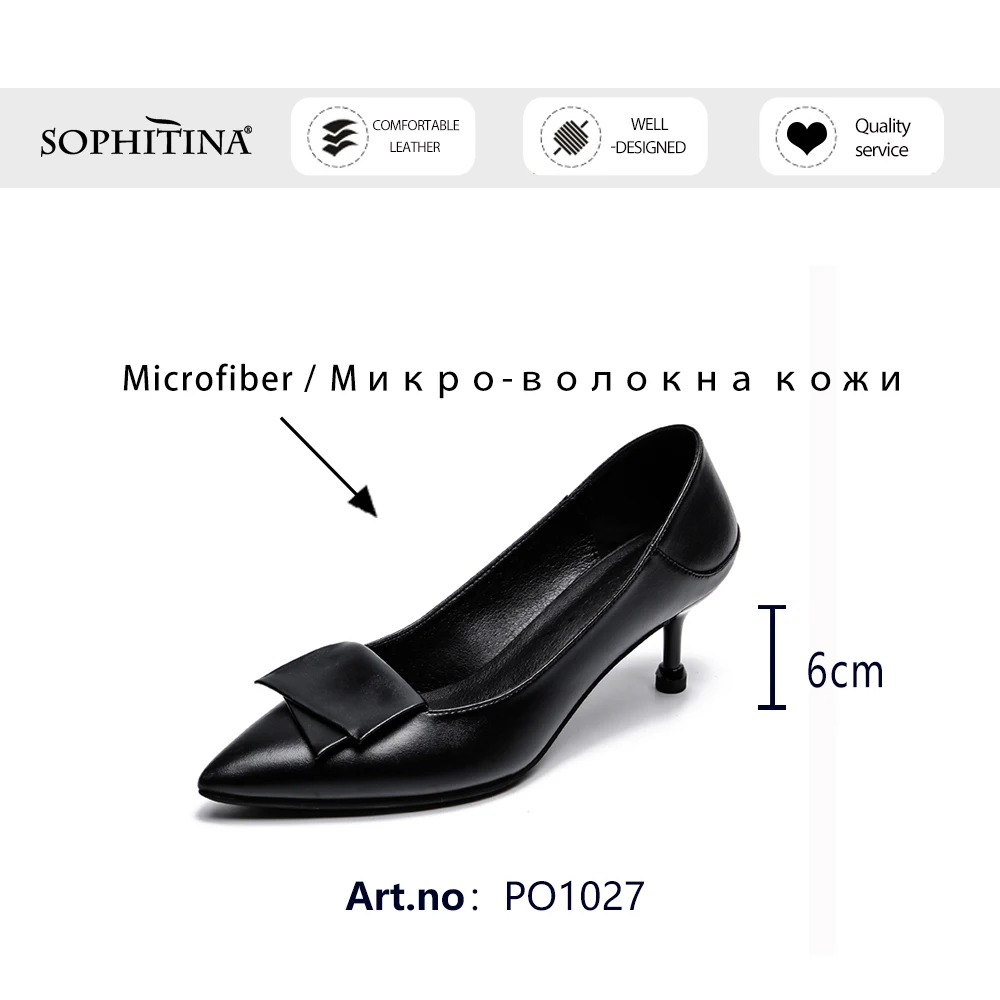 

SOPHITINA Pumps Woman Mature Style Solid Black High Quality Shallow Patchwrok High Thin Heel Office Lady Shoes PO1027