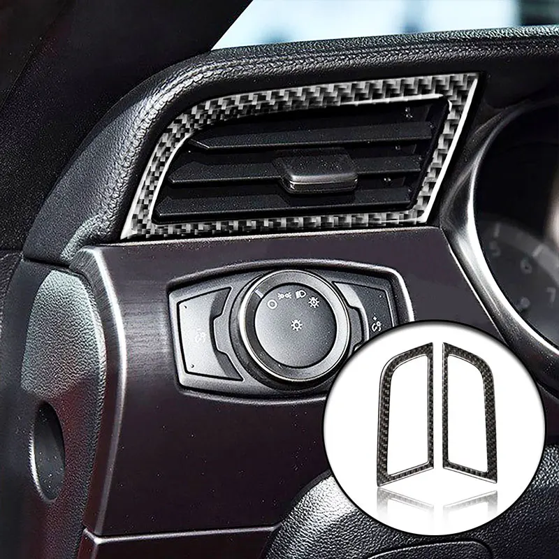 

2PCS For Ford Mustang 2015-2019 Carbon Fiber Air Vent Outlet Cover Frame Trim strip interior 3D sticker