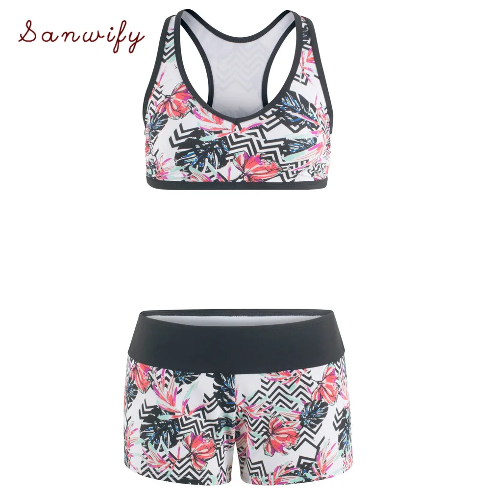 

Girls Two Pieces Bikinis Bandage Swimsuit Leaf Print Tankini Sets Swimwear Women New Bathing Suits Monokini Beach Wear Plus Size