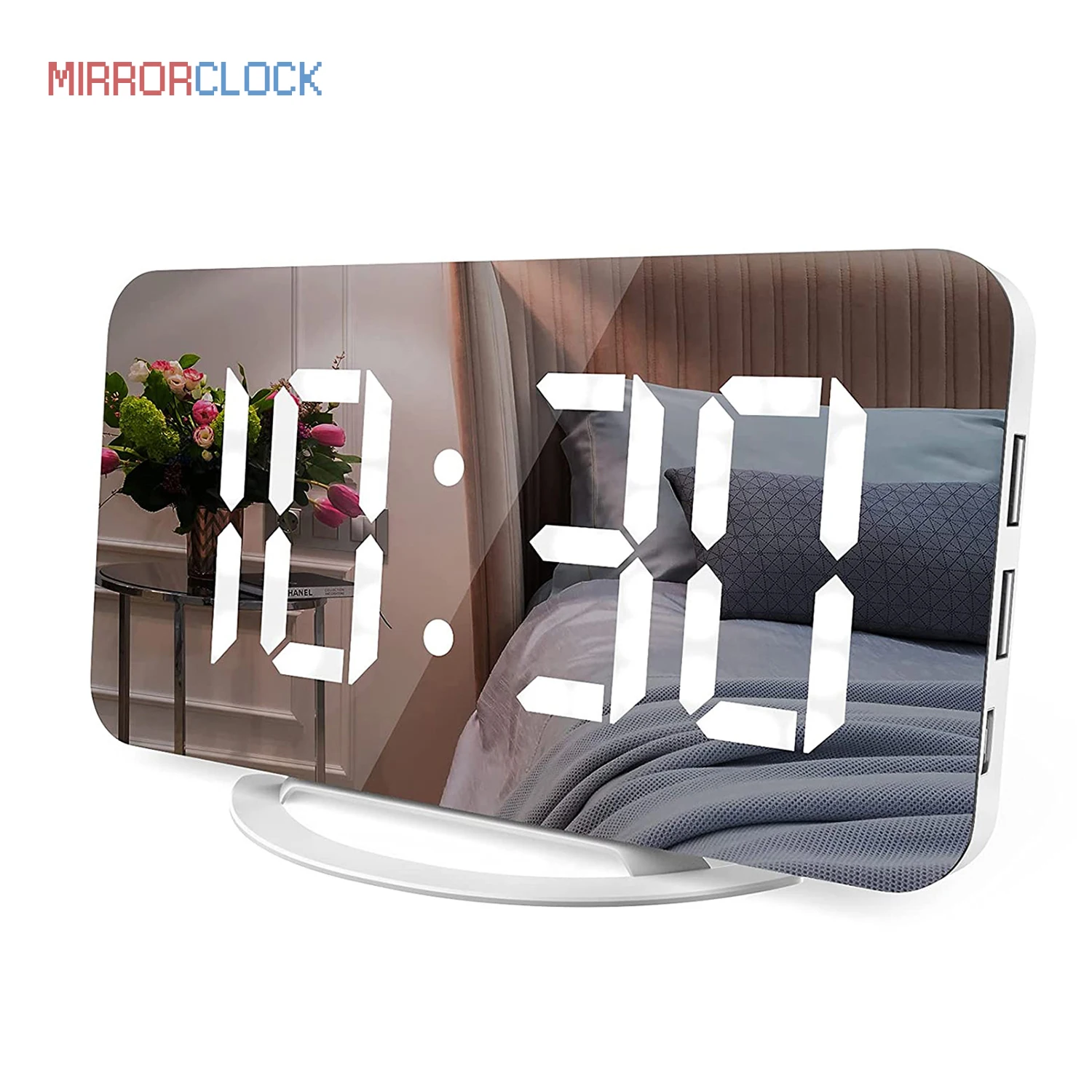 

MIRRORCLOCK цифровые часы с светодиодный ШИМ дисплеем, светодиодная электрическая будильник часы-зеркало поверхность для макияжа, Современное у...