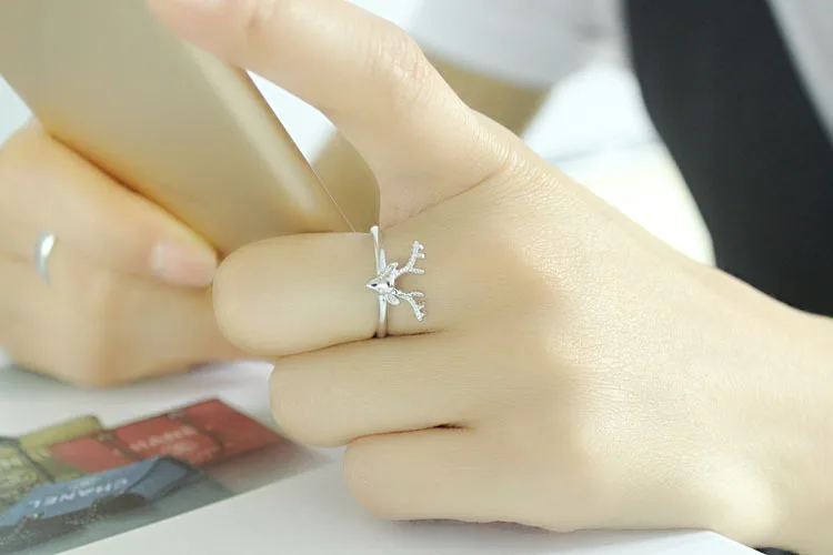 

2020 New 925 Sterling Silver Jewelry Opening Rings Deer Ring For Women Party Christmas Jewelry jz112
