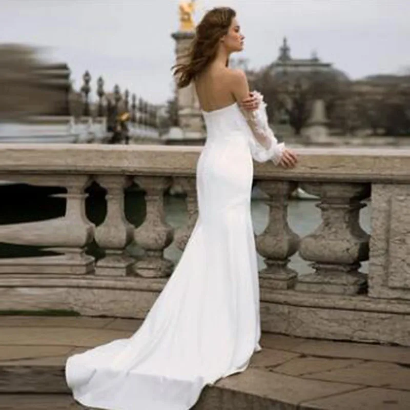 

Hi Shy Bride New simple wedding dress backless sleeveless design chiffon lace bride dresses princess dress plus size tailor-made