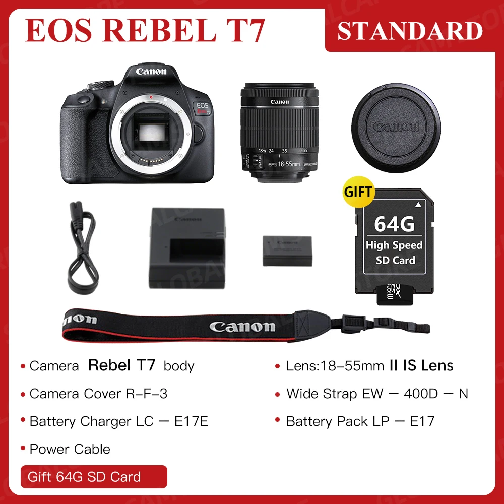 Canon EOS Rebel T7 DSLR Camera с 18-55 мм объективом 2000D Kit Original & New | Электроника