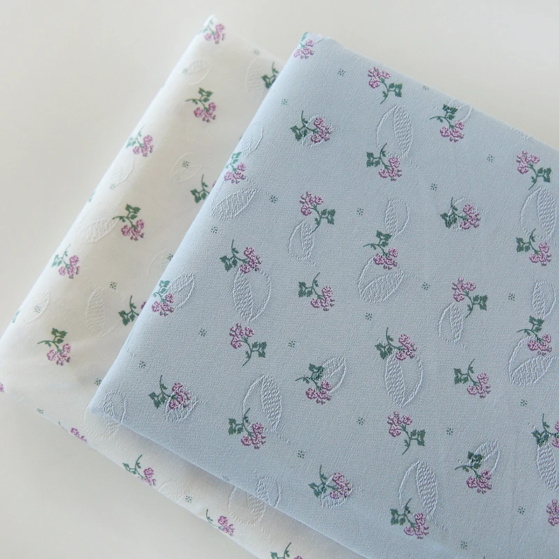 

150cm Width Idyllic Purple Floral Printing Jacquard Cotton Skirt Clothes Handmade DIY Fabric