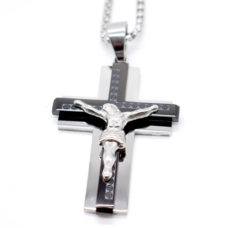AMUMIU Jesus Crucifix черное ожерелье подвеска из нержавеющей стали крест кулон хип хоп