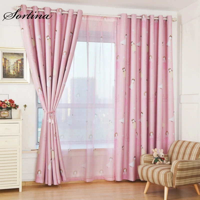 Затемняющие розовые занавески для окон в комнату гардины детской спальни