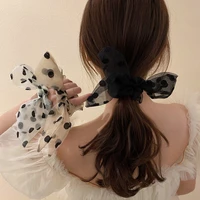 fashion korean gauze bow dot printing elastic scrunchie hair bands for women girl ponytail holder tie hair rope hair accessories