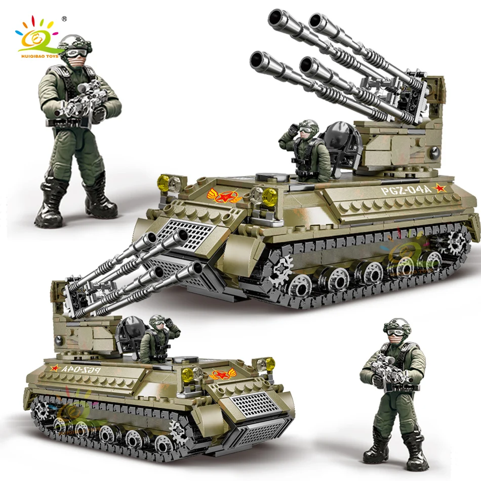 

HUIQIBAO 489cs WW2 самоходные строительные блоки, военный гусеничный танк, оружие армейское, фигурки, кирпичи, игрушки для детей