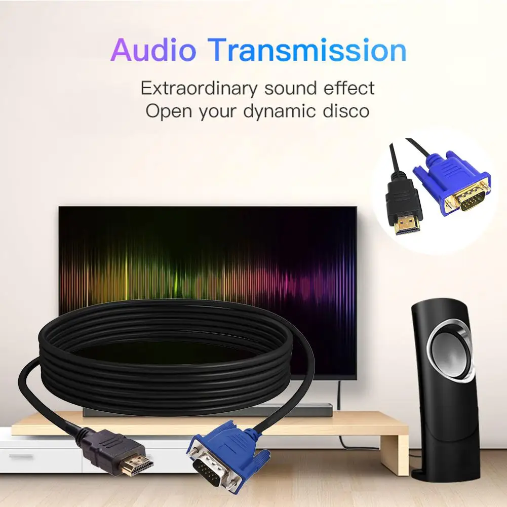 1 8 м HDMI-совместимый с 15-контактным VGA-кабелем 1080P видео адаптер штекер-штекер для