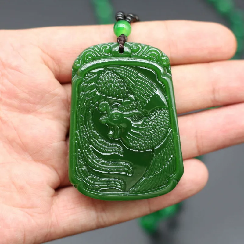 

Natural Green Jade Phoenix Pendant Necklace Chinese Hand-Carved Charm Jadeite Jewellery Fashion Amulet for Men Women Lucky Gifts