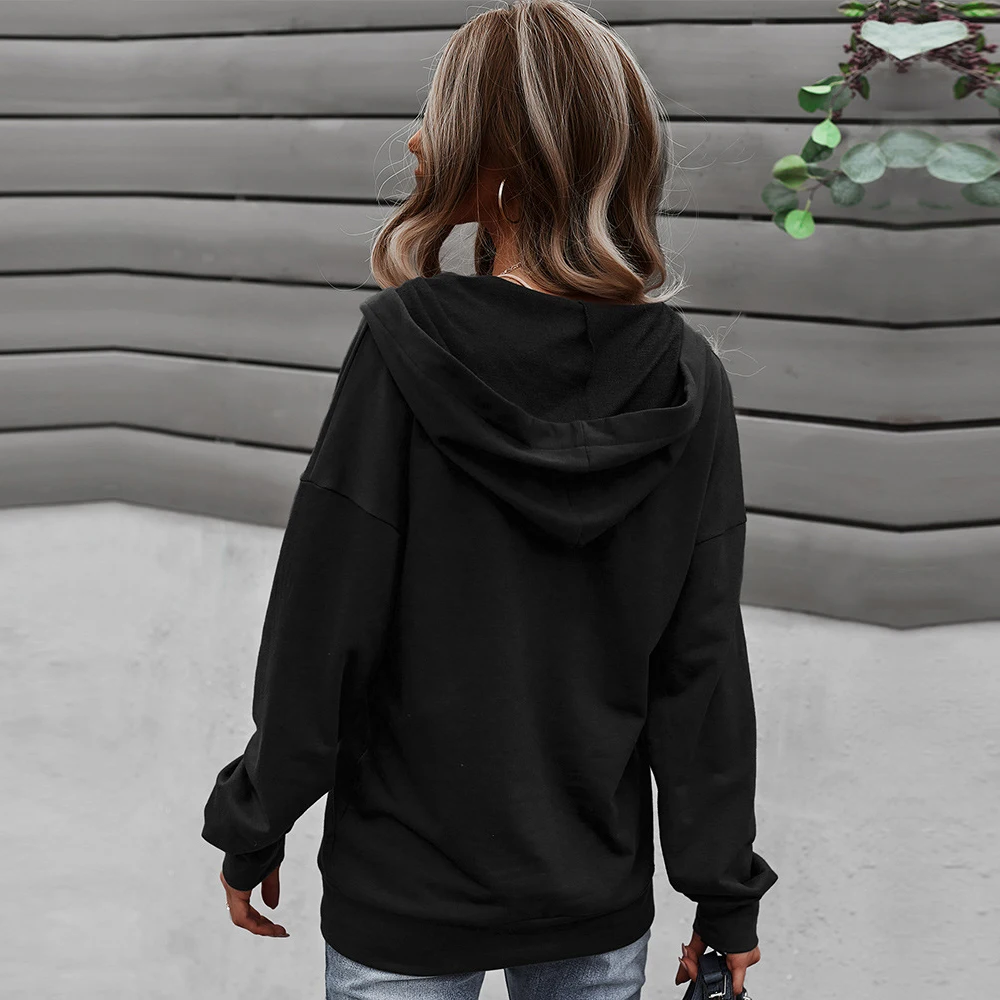 

Autumn Winter Solid Long Sleeve Hoodies Women Casual Button Placket Kangaroo Pocket Pullovers Ladies Hoodies Outwear 2021 New