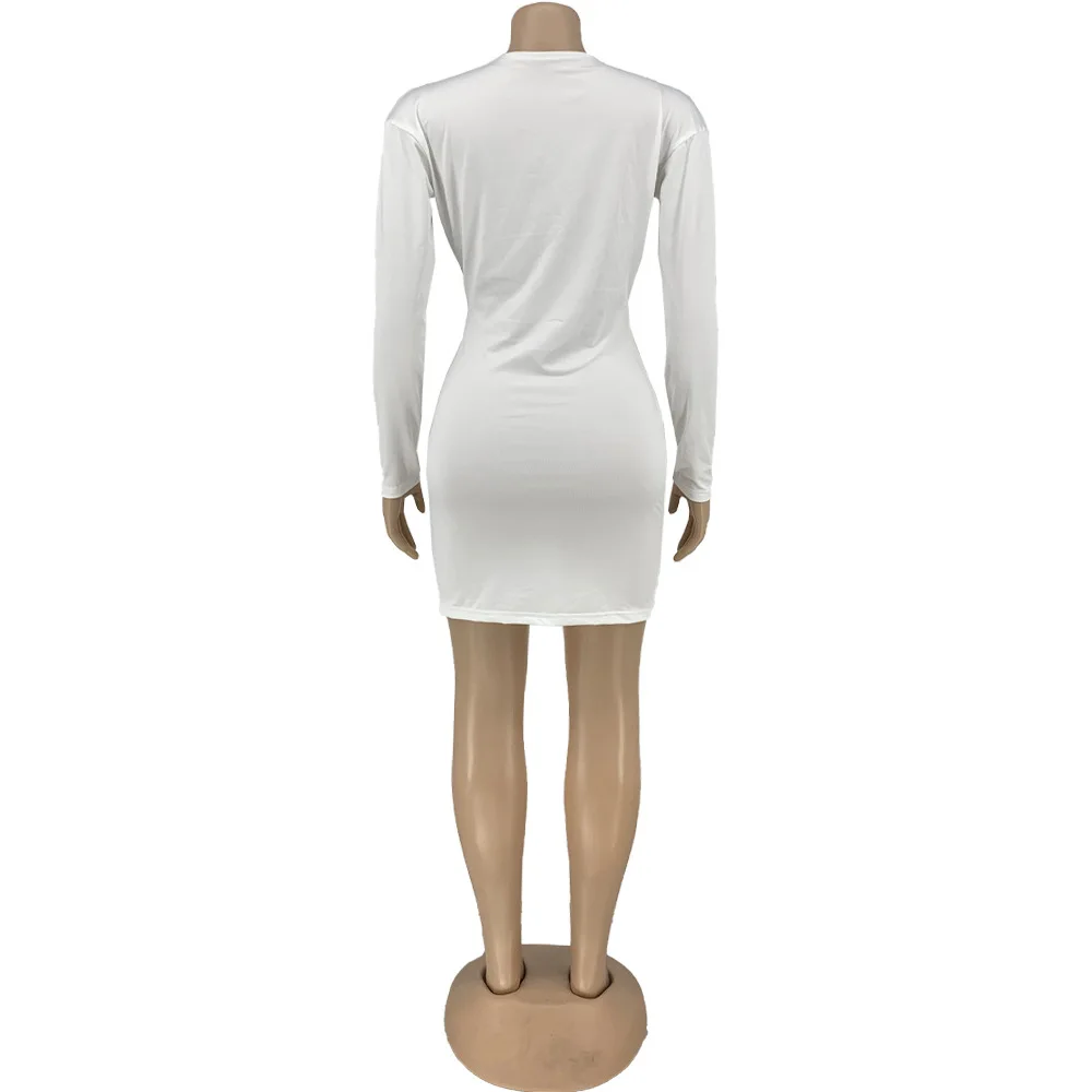 

Sexy Deep V Neck Long Sleeve Dresses for Women 2021 Black White Bodycon Mini Dress Night Club Outfits D21-CE22