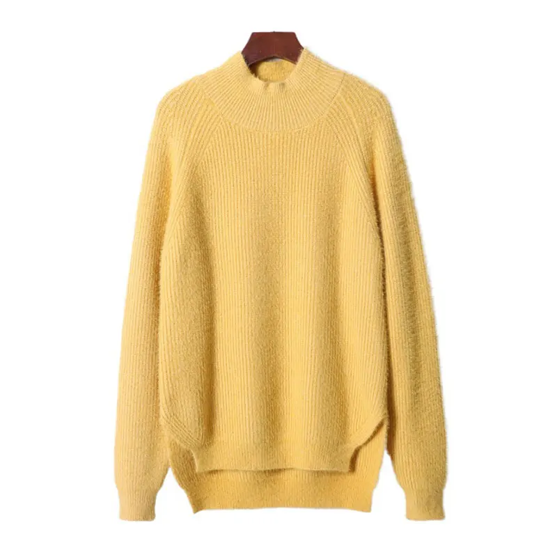 

2020 New Autumn Winter Half Turtleneck Mink Cashmere Sweater Women Office Lady Thick Solid Knitted Pullovers Sweater