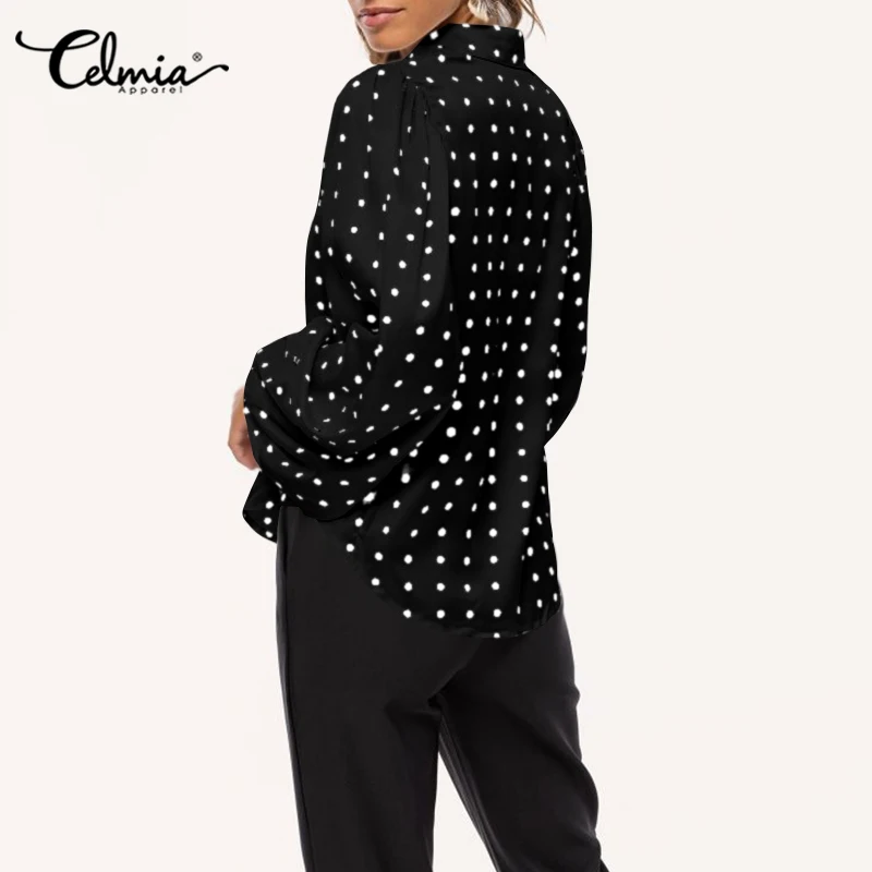 Женские рубашки Celmia Весна 2021 блузка в горошек с длинным рукавом фонариком