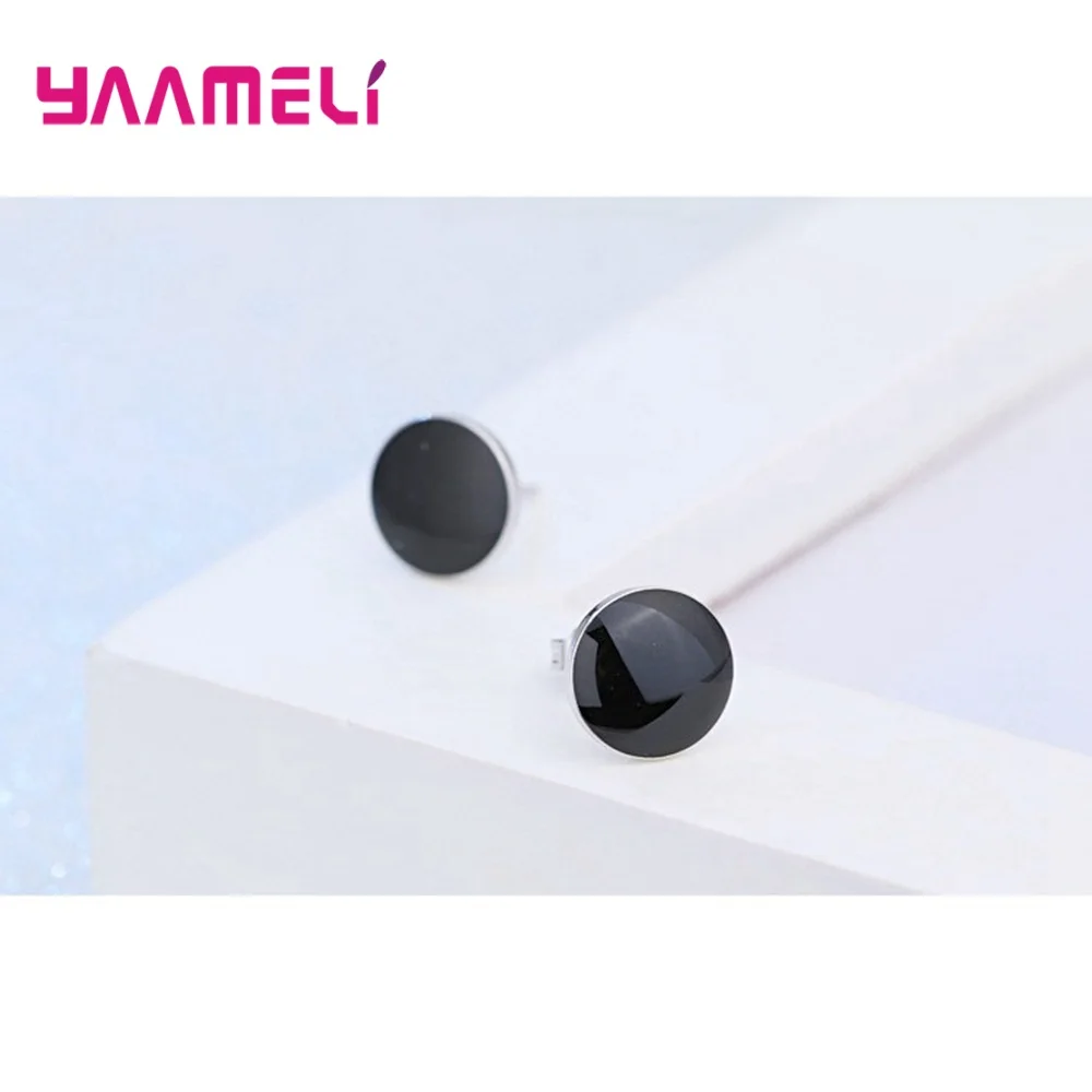 7 мм 9 Диаметр черные эмалированные серьги-гвоздики унисекс S925 Стерлинговое