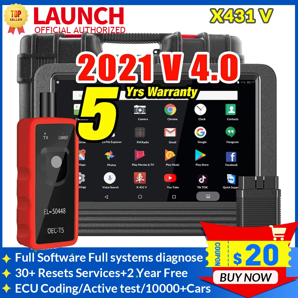 

Диагностический сканер LAUNCH X431 V PRO 4,0, инструмент для полной диагностики автомобиля OBD2, кодирование ЭБУ 30 + служба сброса 10000 + модели автомоби...
