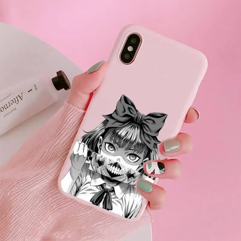 

Junji Ito Tees Horror Anime Phone Case Candy Color for iPhone 6 7 8 11 12 s mini pro X XS XR MAX Plus