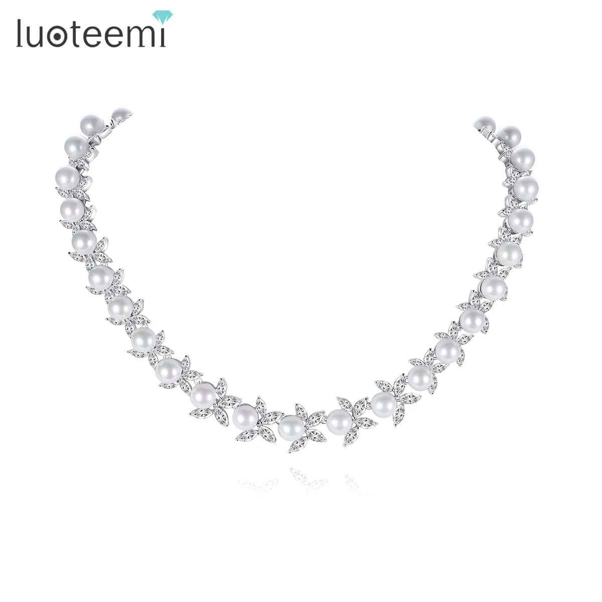 

LUOTEEMI Gorgeous High Quality Multiple Imitation Pearls Necklace for Women Stunning Cubic Zirconia Jewelry for Bridal Wedding