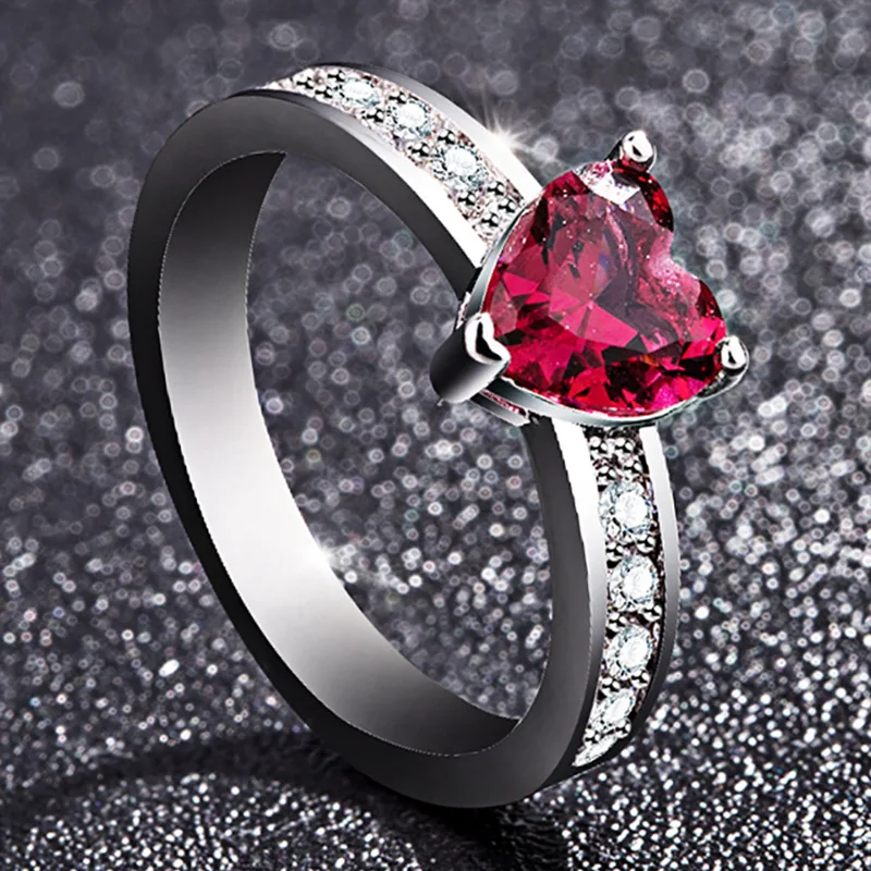 Punk Wedding Love Gift Heart CZ Crystal Rose Ring Set Silver Prom Jewelry | Украшения и аксессуары