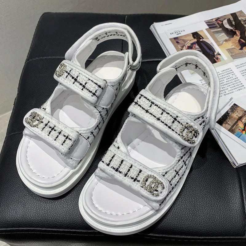 

Flat Sandals Summer 2021 New Student Lattice Velcro Shoes Versatile Women's Shoes Casual Thick Soled Shoes Open Toe Shoes