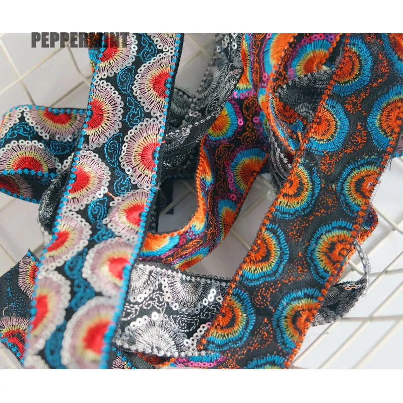 1 ярд Этническая ВЫШИТАЯ тесьма с блестками 3 5 см сделай сам швейная сетка пряжа