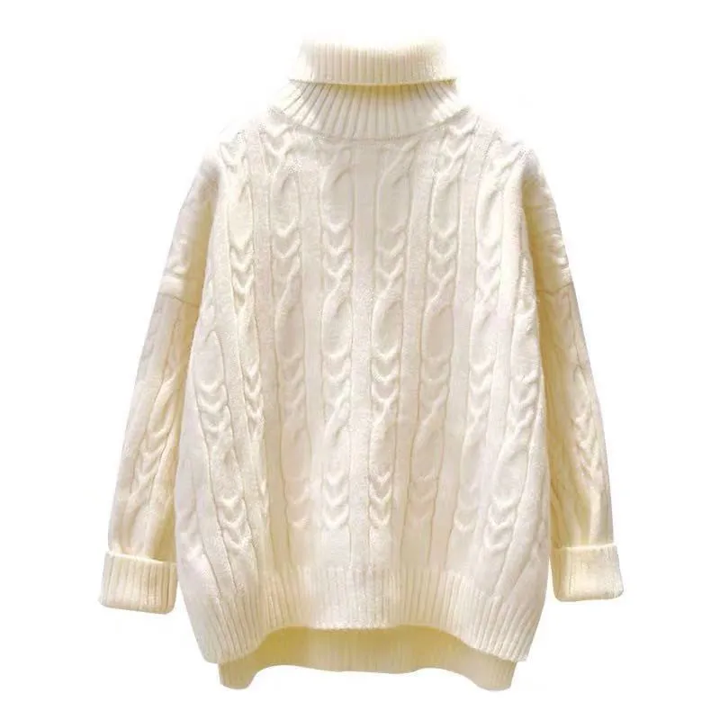 Женский свитер с высоким воротом свободный ТРИКОТАЖНЫЙ КОРОТКИЙ джемпер