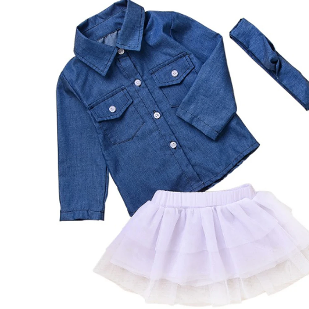 2019 новые комплекты из 2 предметов Одежда для маленьких девочек Джинсовая рубашка