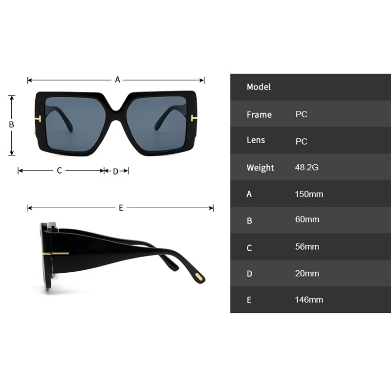 

Luxury Big Frame Sunglasses Women Fashion Square Brand Designer Gradient Sun Glasses For Female Ladies Eyewear T Letter UV400