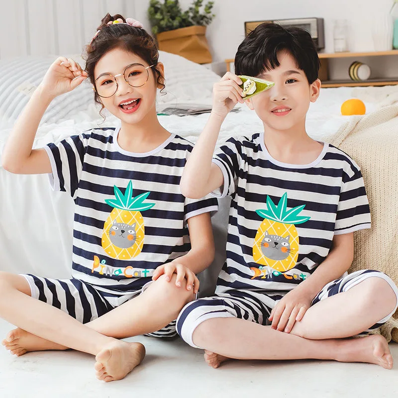 

New Summer Boys Clothes Baby Children Pajamas Sets Cotton Pijama Infantil Half-sleeves Pyajamas Kids Home Clothing Set Nightwear